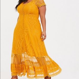 torrid mineral yellow lace maxi dress